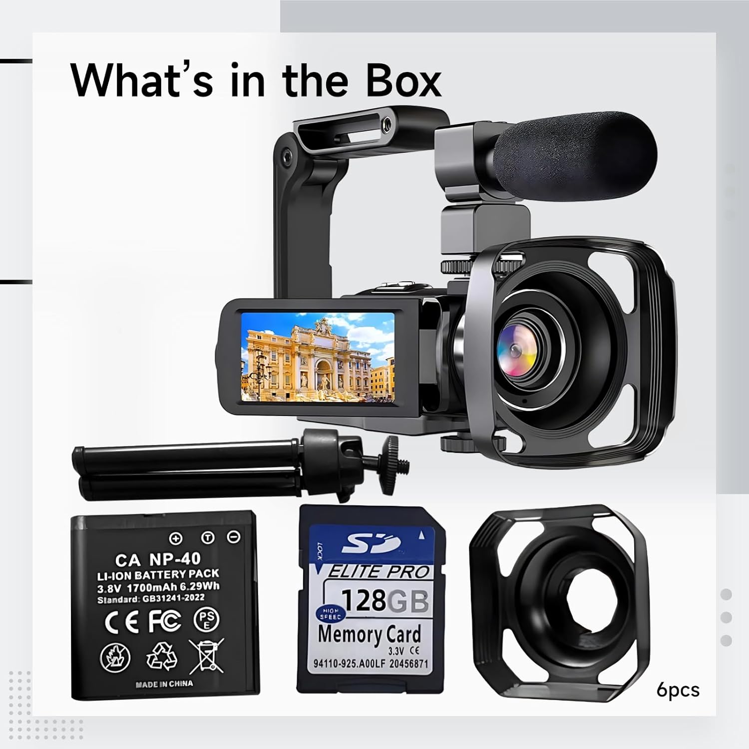 Camera 4K Video Camcorder 56Mp Digital Recorder Microphone 128G Card Handheld Stabilizer Lens Hood Tripod 18X Zoom Ir Night Vision 3 Touch Screen 2 Batteries