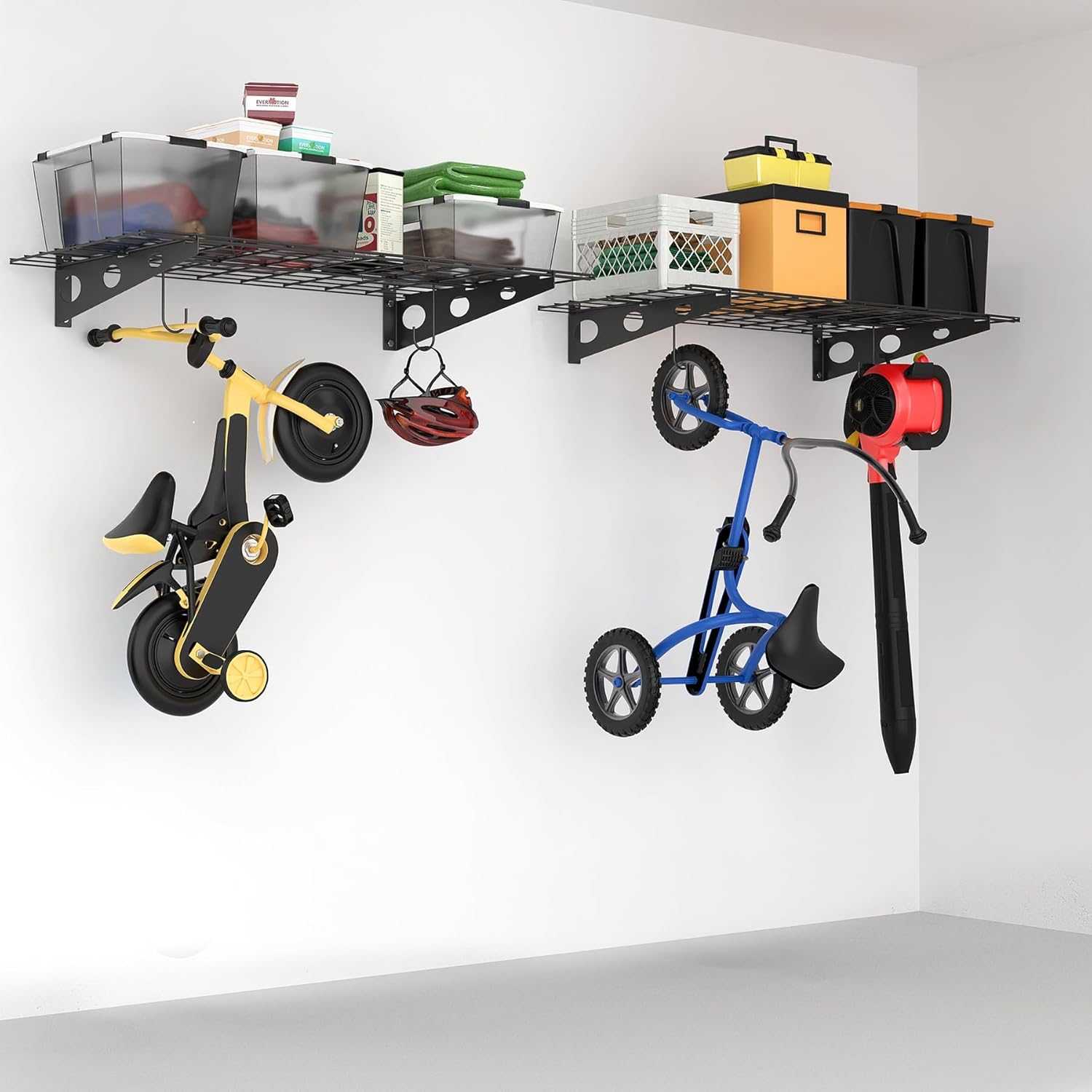 TORACK Garage 24 x 48 in/2 x 4 ft Wall Shelves, Heavy Duty Wall Mounted Wire Shelves for Garage Floating Shelf(Black, Pack of 2)