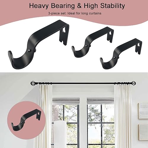 Miniatura 2 de Kowibcl Soporte para barra de cortina, 3 soportes para barra de cortina de 1 pulgada, ganchos para barra de cortina para pared, soportes de barra de