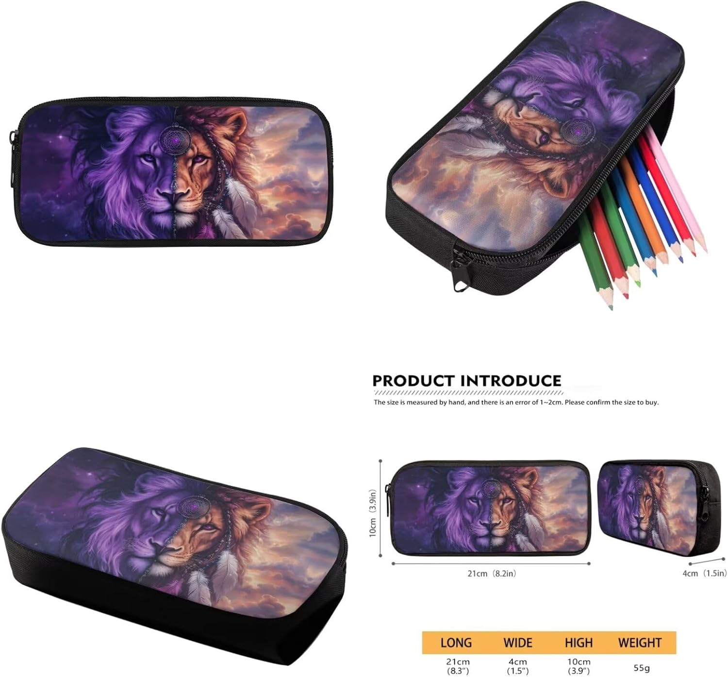 Uourmeti Galaxy Lion Backpack Sets for Boys Girls 6-8 Bookbag with Lunch Box Big Kids School Bag Set 4pcs Pen Case Water Bottle Hodler Back To School Gifts