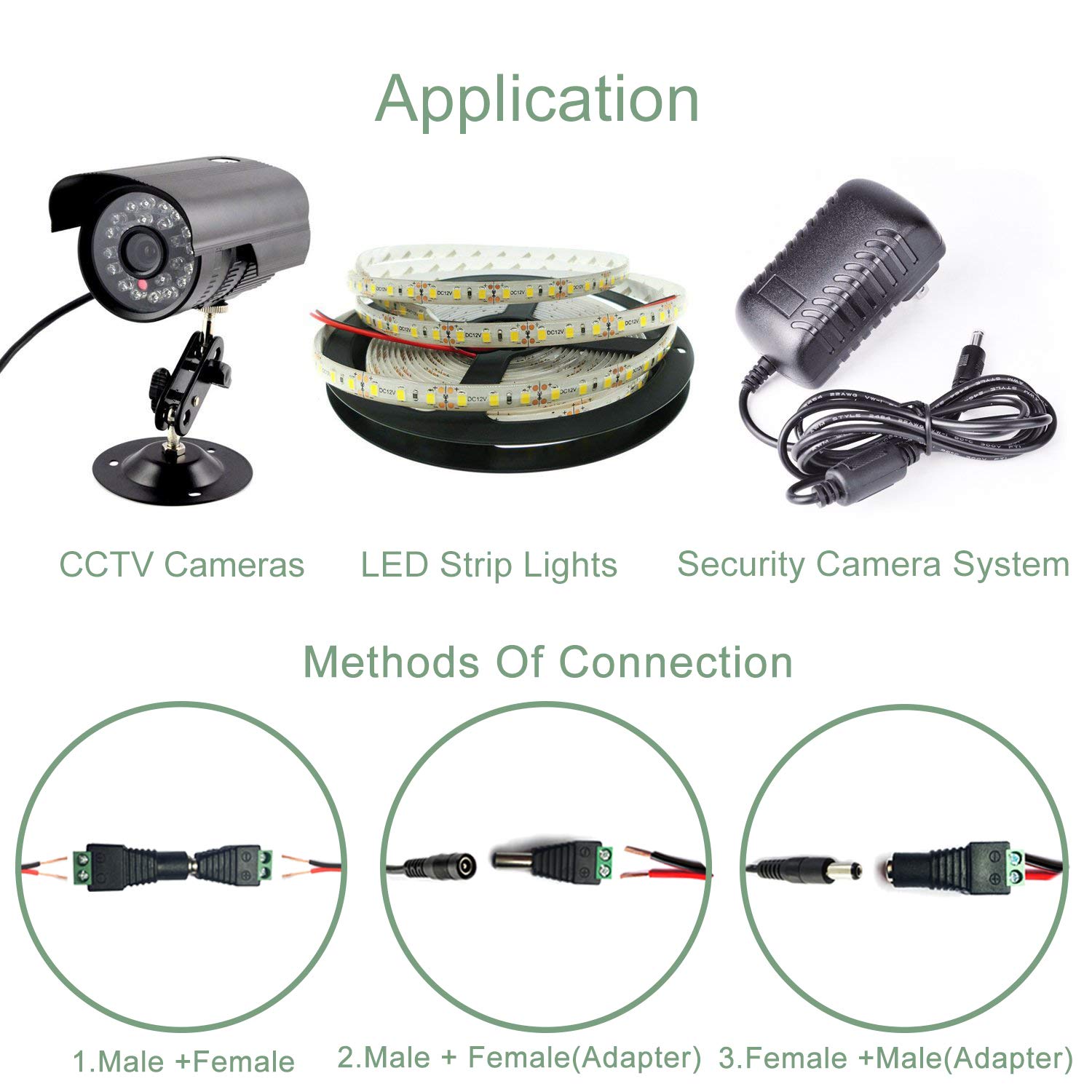 10 Connettori Alimentazione DC 5.5mm X 2.1mm – Kit 5 Maschi + 5 Femmine Per Strisce LED E Telecamere CCTV