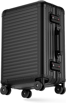All Aluminum Carry On Luggage 22x14x9 Airline Approved, Zipperless Aluminum Suitcase, Hard Shell Carry On Luggage with TSA Lock, Spare Wheels. Black, 20in