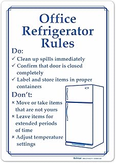 Brimar - 7" x 10" - Office Refrigerator Rules Sign - 3.5 Mil Peel and Stick Vinyl Label - Hygiene Promotion - Etiquette Enforcement
