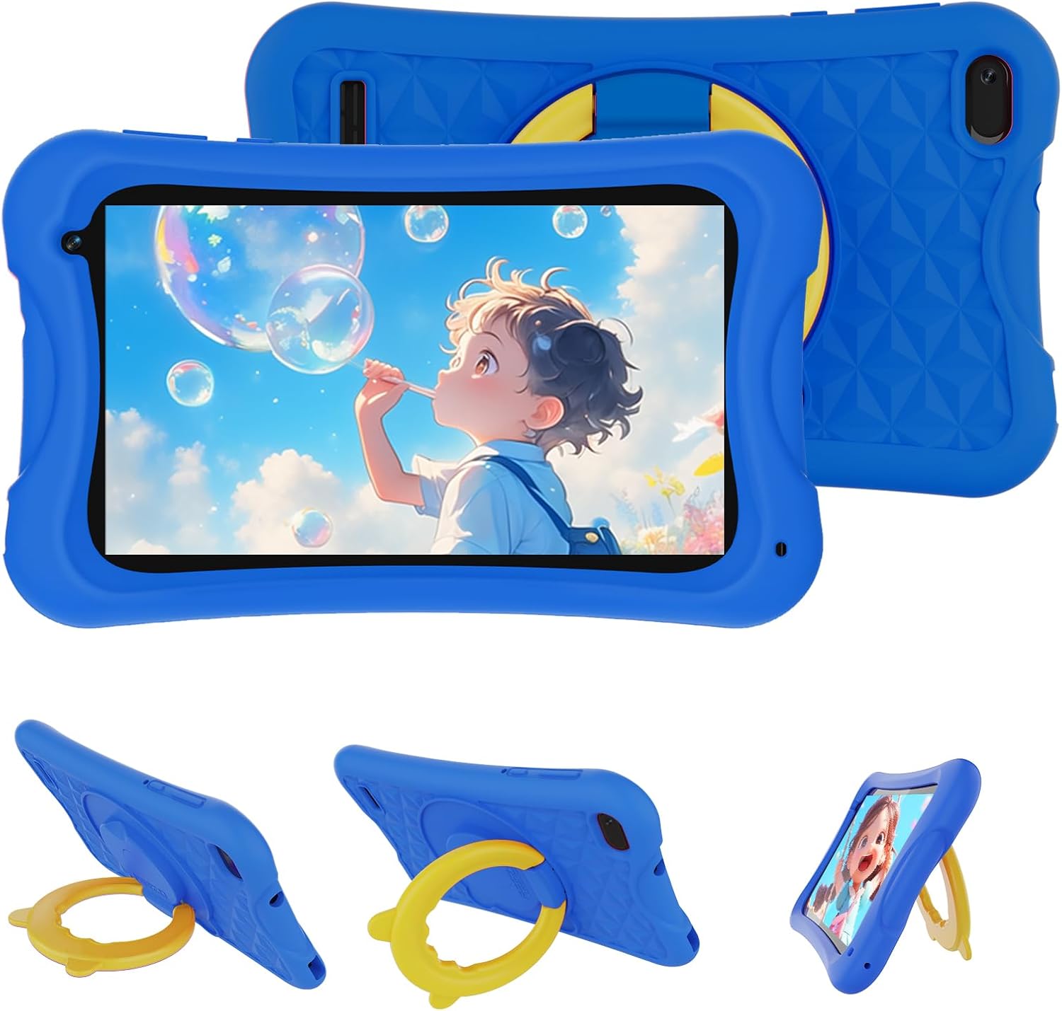 Digliand 7" Android Kids Tablet, Android 13, Quad-core Processor, 4GB+32GB, Pre-Installed Educational Apps, 2MP+5MP Dual Cameras, 3000mAh Battery, Shockproof Protective Case (Blue)