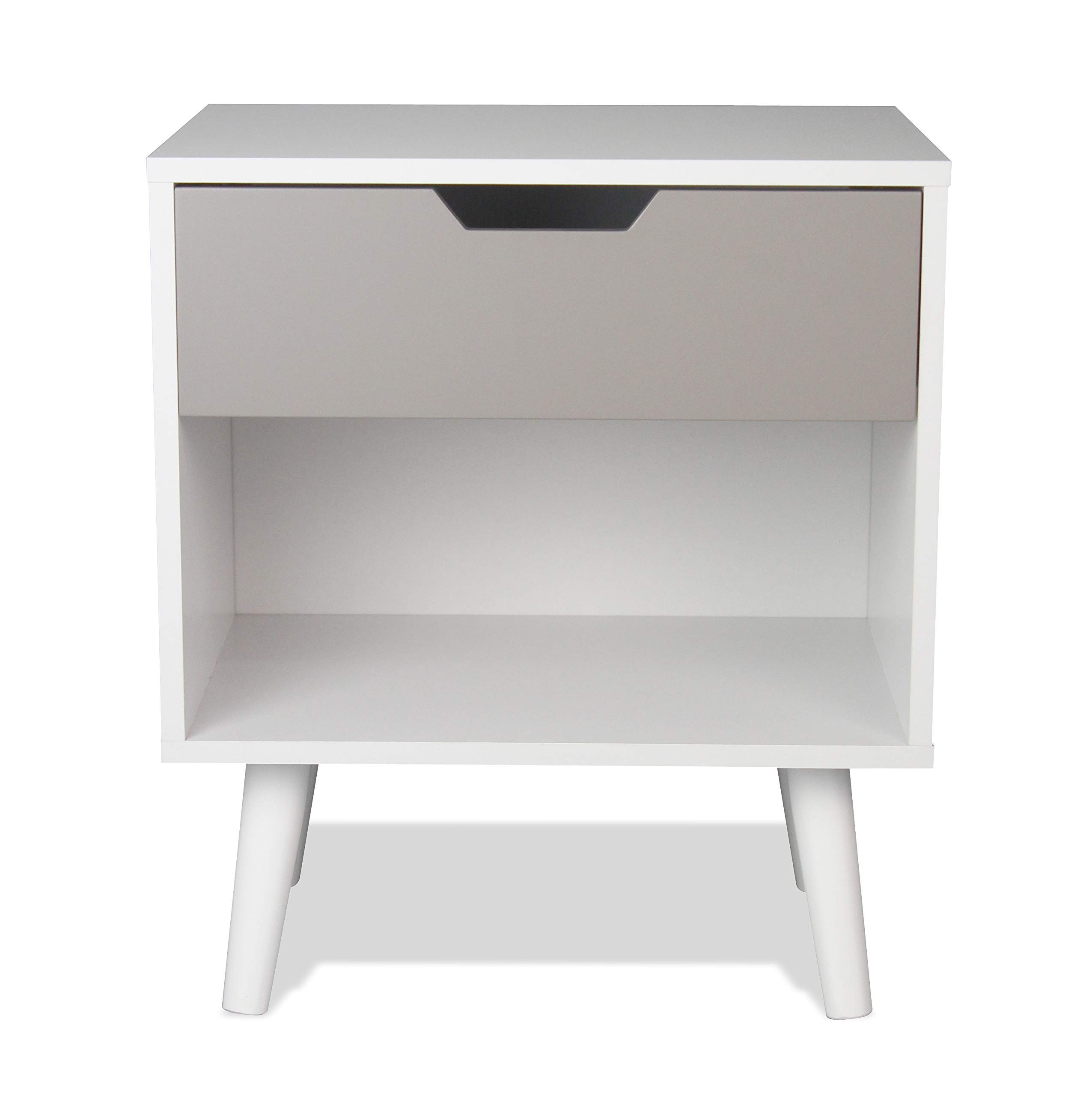 Aspect ILENI Bedside Table with One Drawer,Nightstand Lamp Desk for Bedroom-White/Grey, 40 x 30 x 45(H) cm, ST71