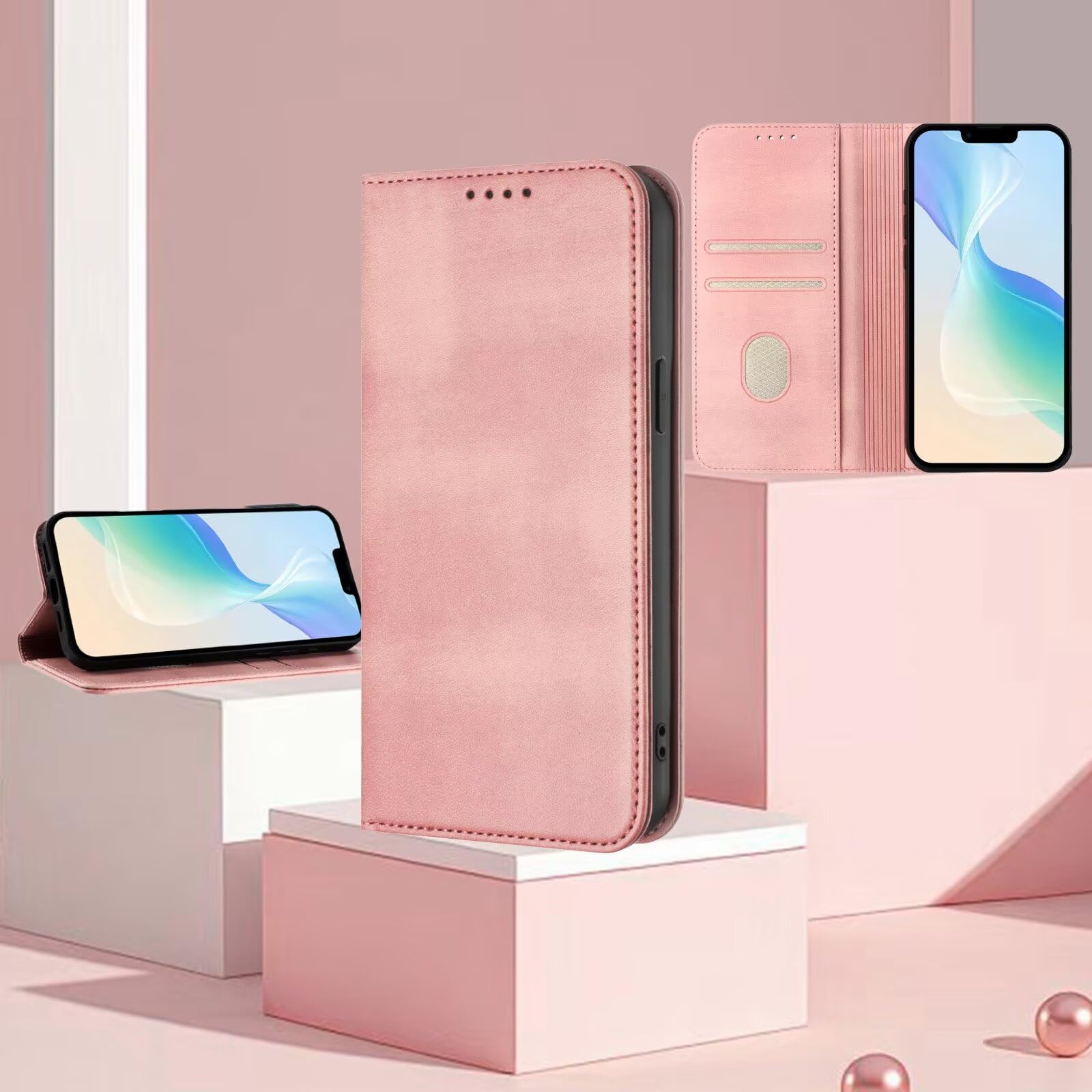HualuBro Cover Portafoglio OnePlus 8T Con Chiusura Magnetica E Slot Carte - Custodia A Libro In Pelle PU Rosa