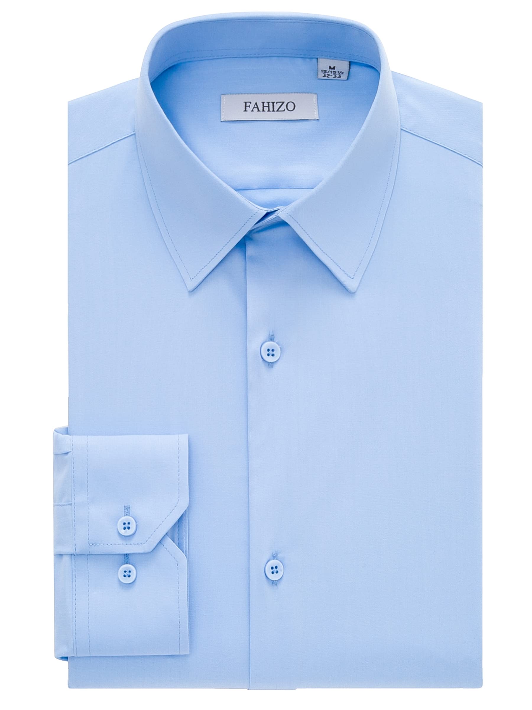 FAHIZO Men's Dress Shirt Regular Fit Soild Business Formal Long Sleeve Button Up Stretch Shirts