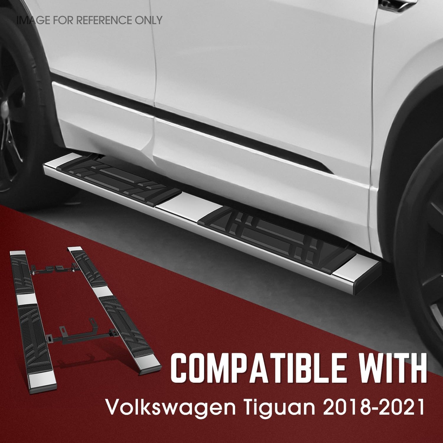 DNA Motoring 6.5 Inches Flat Board Side Steps Running Boards Compatible with VW Tiguan 2018-2021, STEPB-U-TIG18-T1