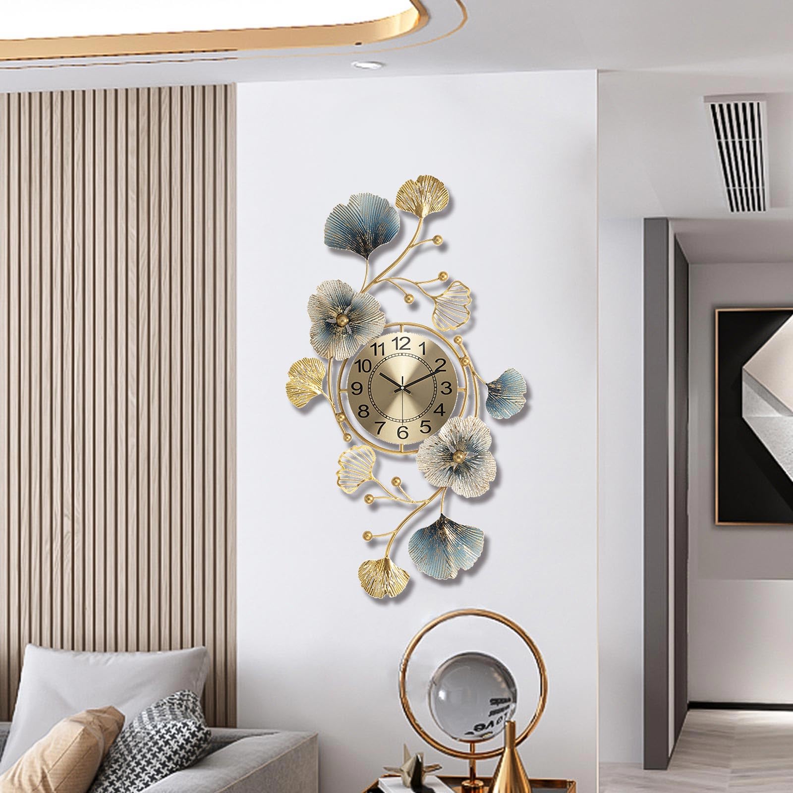Thuis Grote Wandklok Metaal Decoratieve,Stille Wandklokken Moderne Muur Art Quartz Decoratieve Woonkamer Keuken Slaapkamer Kantoor,32.6x18.8inch(83x48cm