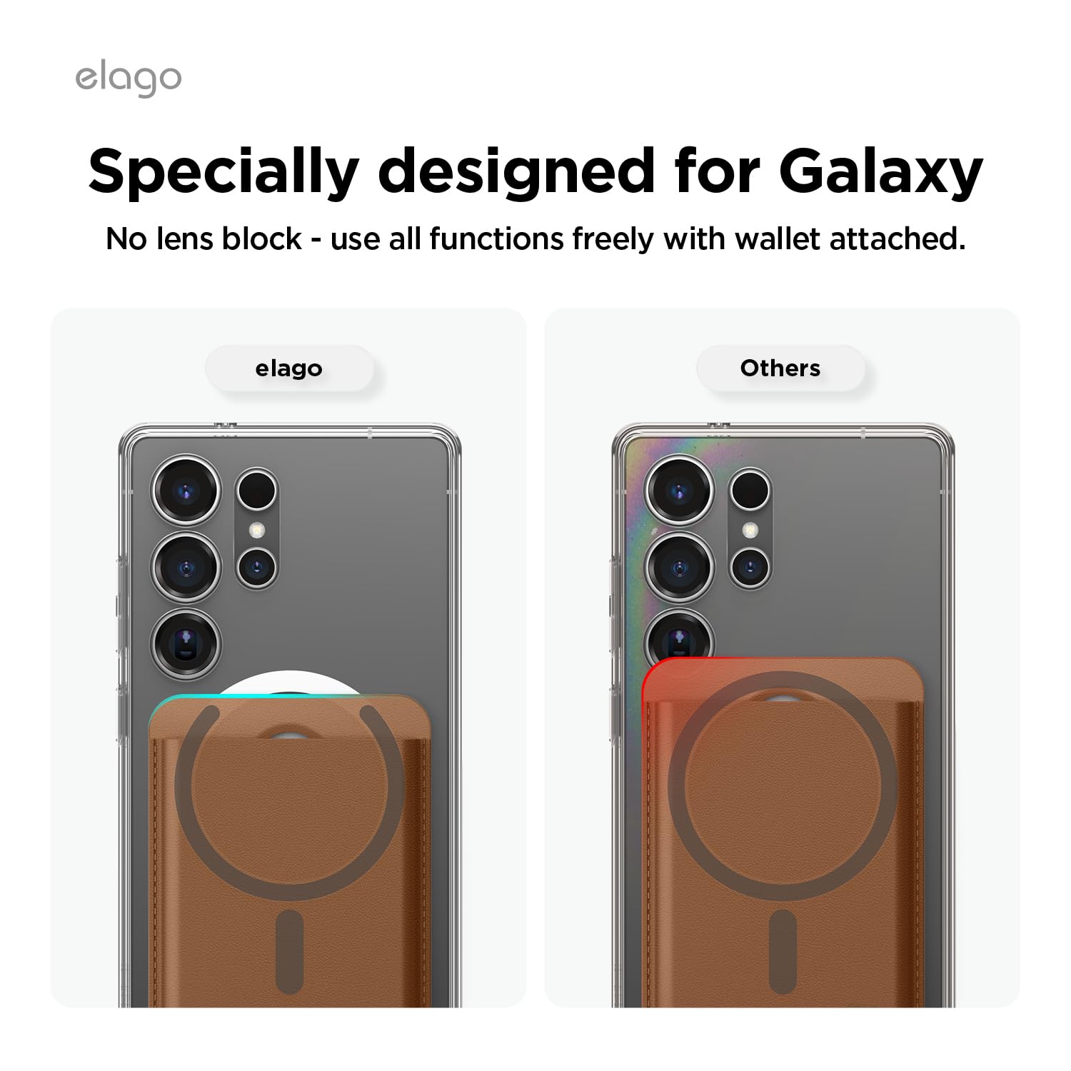 elago Cartera MagSafe para Samsung Galaxy S26, Ultra, Plus, Z Fold 7, Edge, Serie S25/S24 - Compatible con Magnética, Cuero Vegano Resistente, 3 Tarjetas, Tarjetero Seguro para Teléfono (Marrón)