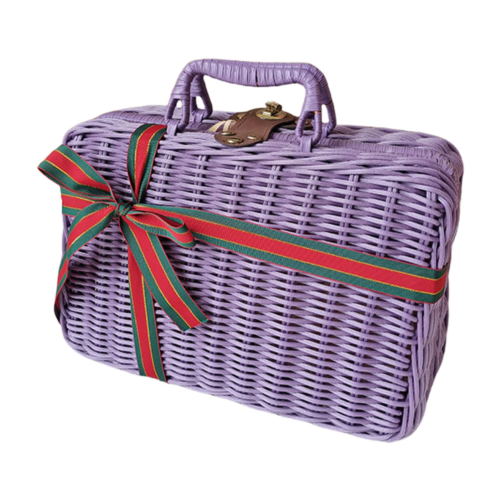 Elnwnnkc Gift Box with Rattan Basket Stylish Faux Rattan Handled Suitcases Unique Gifts Box for Christmas Party Treats Gift Packaging