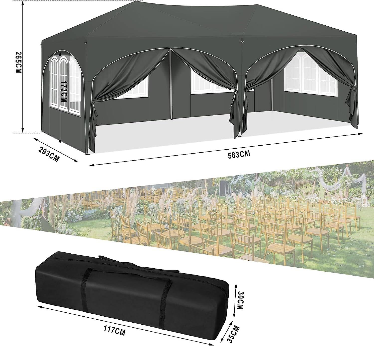 Carport - Tienda de campaña de 4 x 6 m, resistente al agua y a los rayos UV, estructura de acero estable para coches, SUV y caravanas, ideal para patio, terraza, comercial y puesto de mercado