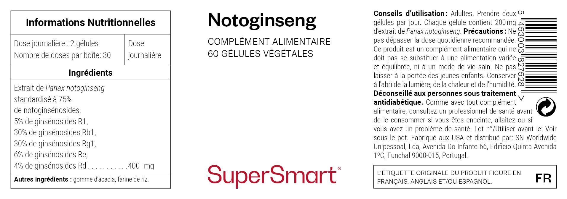 Panax Notoginseng - Sans OGM - 60 Capsules Végétariennes - SuperSmart | Panax ginseng standardisé à 80 % de notoginsénosides - Contribue à Améliorer les Problèmes de Circulation Sanguine