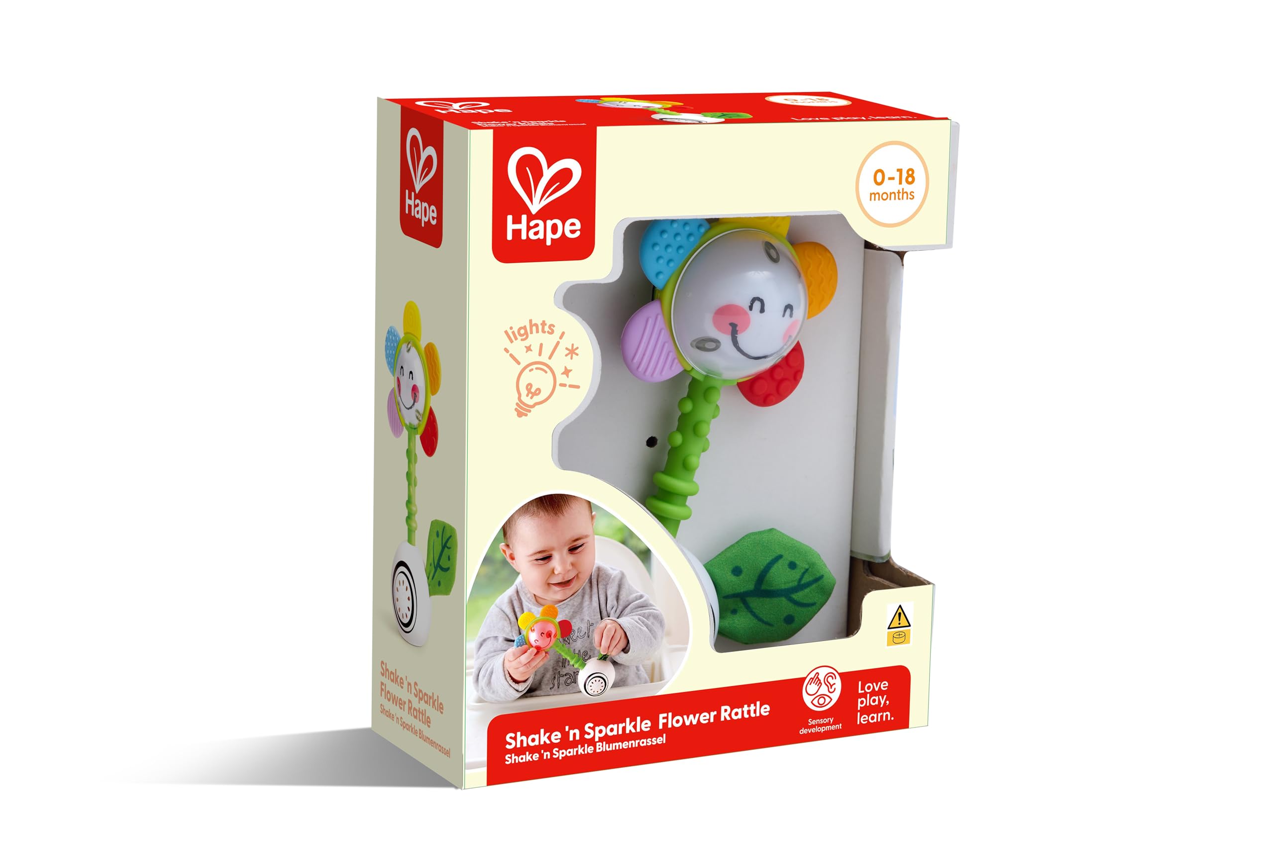 Hape Grzechotka w kształcie kwiatu Shake 'n Sparkle | zabawka multisensoryczna dla niemowląt | idealna dla dzieci od 0 miesiąca życia