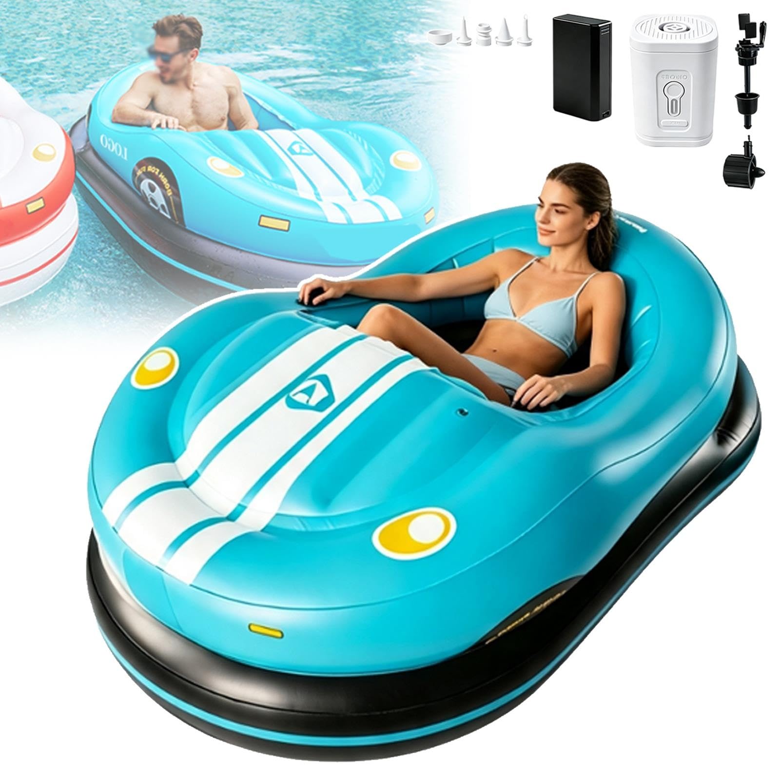 Flotador eléctrico Inflable for Coche de Parachoques | Con propulsor de 46 W, empuje: 2,4 kg, soporte de 265 lb, for piscinas, lagos tranquilos y centros turísticos