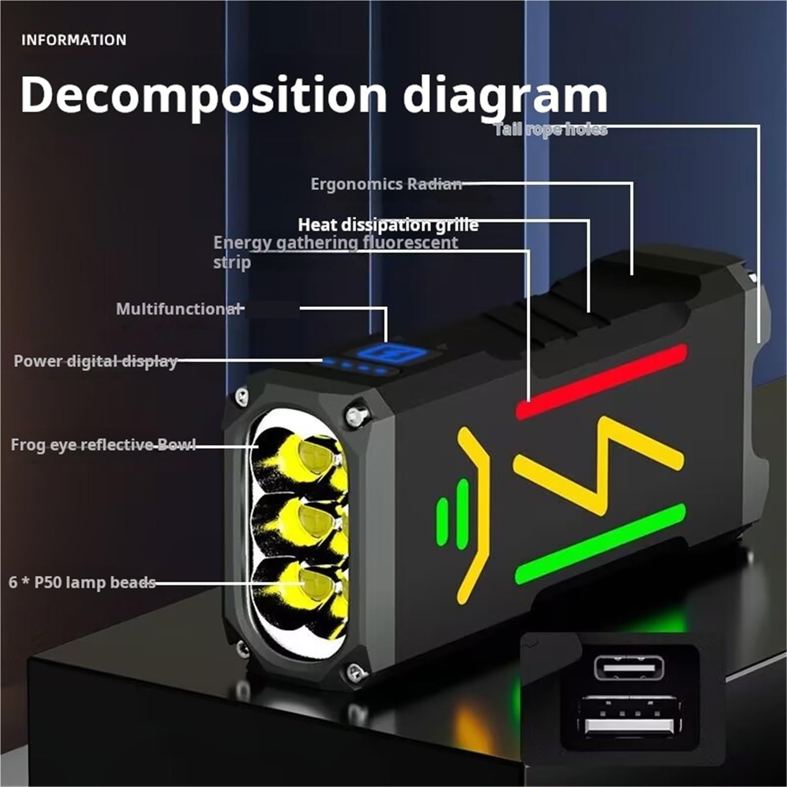 Linterna LED, Linterna de alta intensidad de aleación de aluminio for exteriores con encendido y potencia extrema.,Recargable