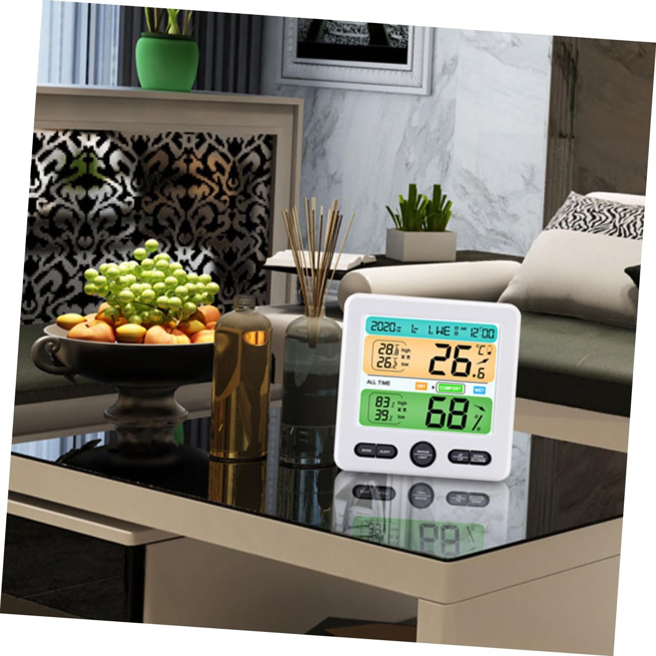 1set Igrometro Digitale Con Termometro e Orologio Monitor Di Temperatura e Umidità Da Display e Facile Da Leggere Per Casa Ufficio e Spazi Pubblici