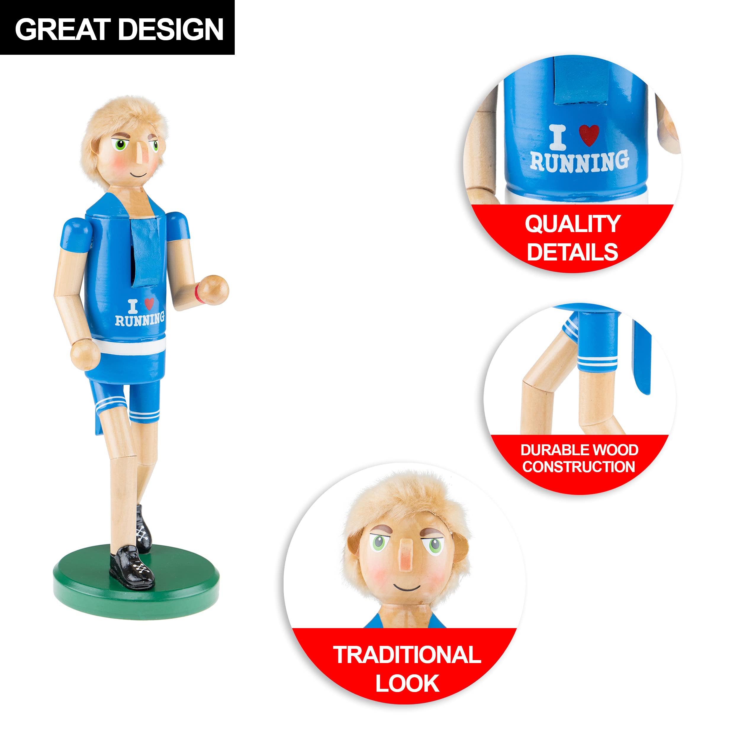 Clever Creations Boy Runner 14 Inch Traditional Wooden Nutcracker, Festive Christmas Décor for Shelves and Tables