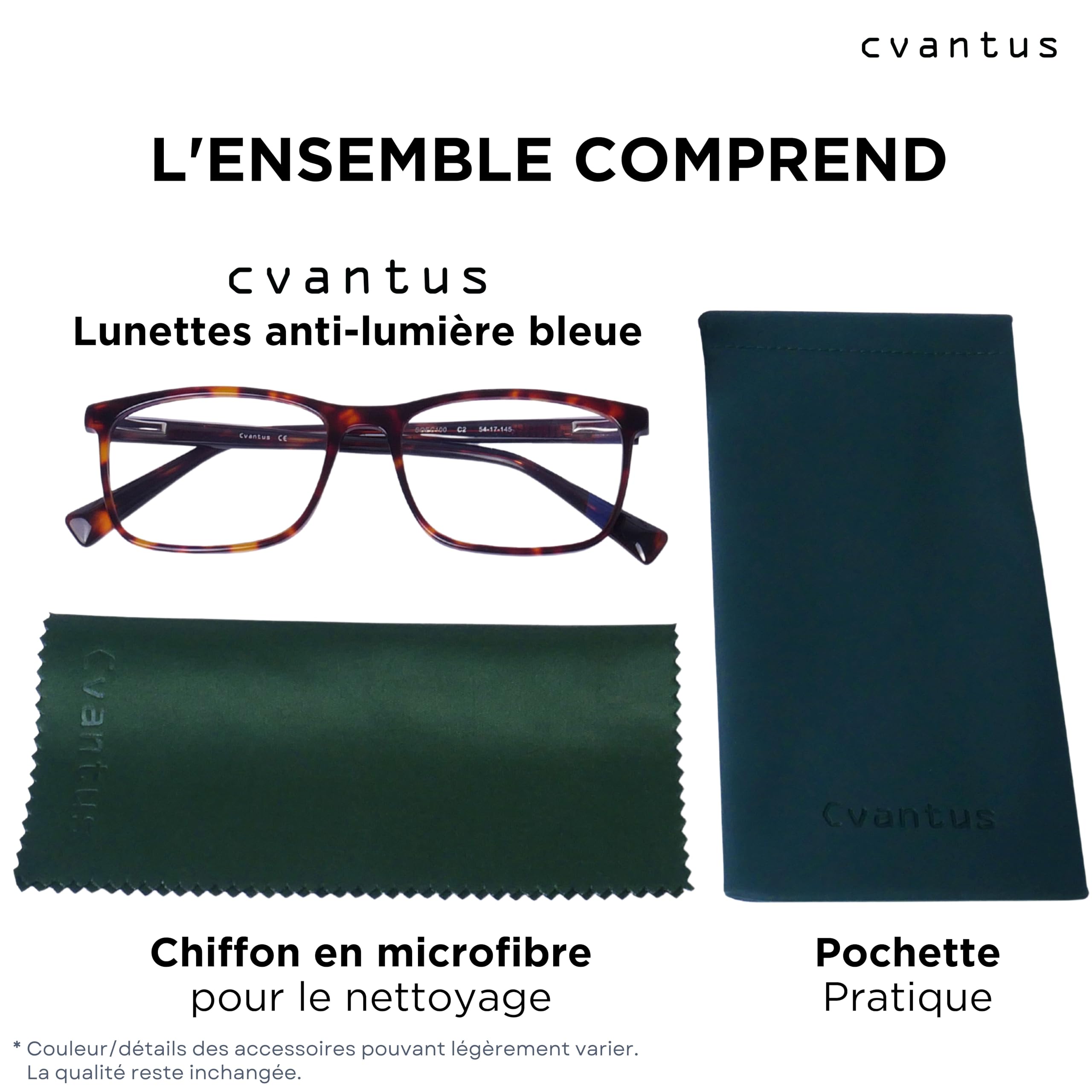 Cvantus Lunettes ordinateur Premium | Anti-lumière bleue & UV, Anti-reflets, Antistatique | Qualité Ordonnance - Faites par opticiens | Lunette anti lumiere bleue femme & homme carrées tortoiseshell