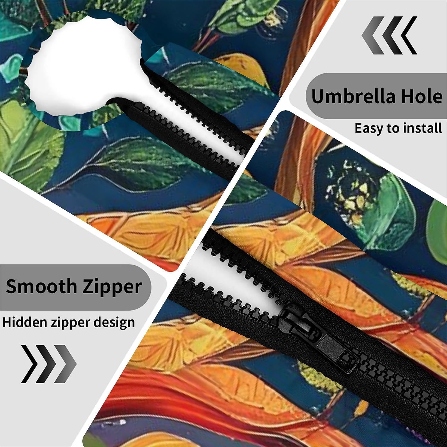 Round Outdoor Tablecloth with Umbrella Hole, Zippered Fitted Tablecloth with Elastic Edge, Waterproof Table Cloth Cover for Picnic Party Fits 61"-65" Round Table, Life of Tree