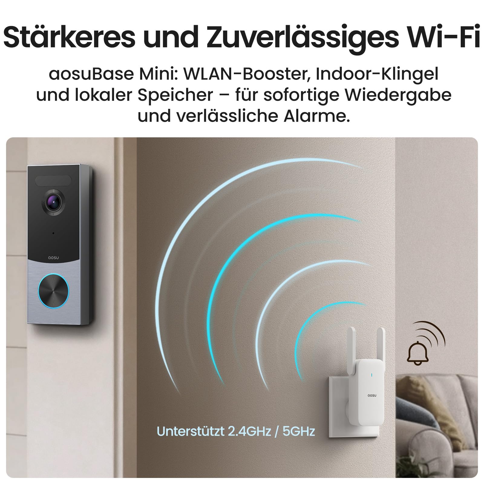aosu Türklingel mit Kamera, HD 5MP Videotürklingel, 3K Video Doorbell WiFi 5/2.4GHz Radar-Detektor, 180 Tage Batterielaufzeit, Klingel