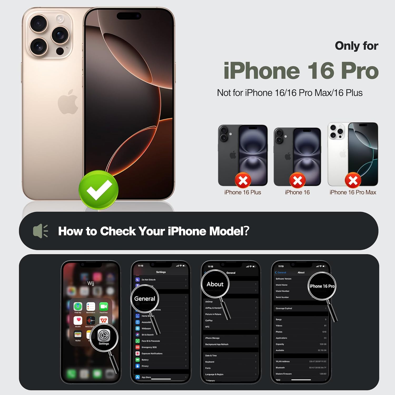 Tapify Magnetic Stand Case for iPhone 16 Pro, with 360° Rotatable Invisible Ring Kickstand, Compatible with MagSafe, Military Grade, Non-Slip Soft Edge Translucent Matte Phone Case, 6.3", Black