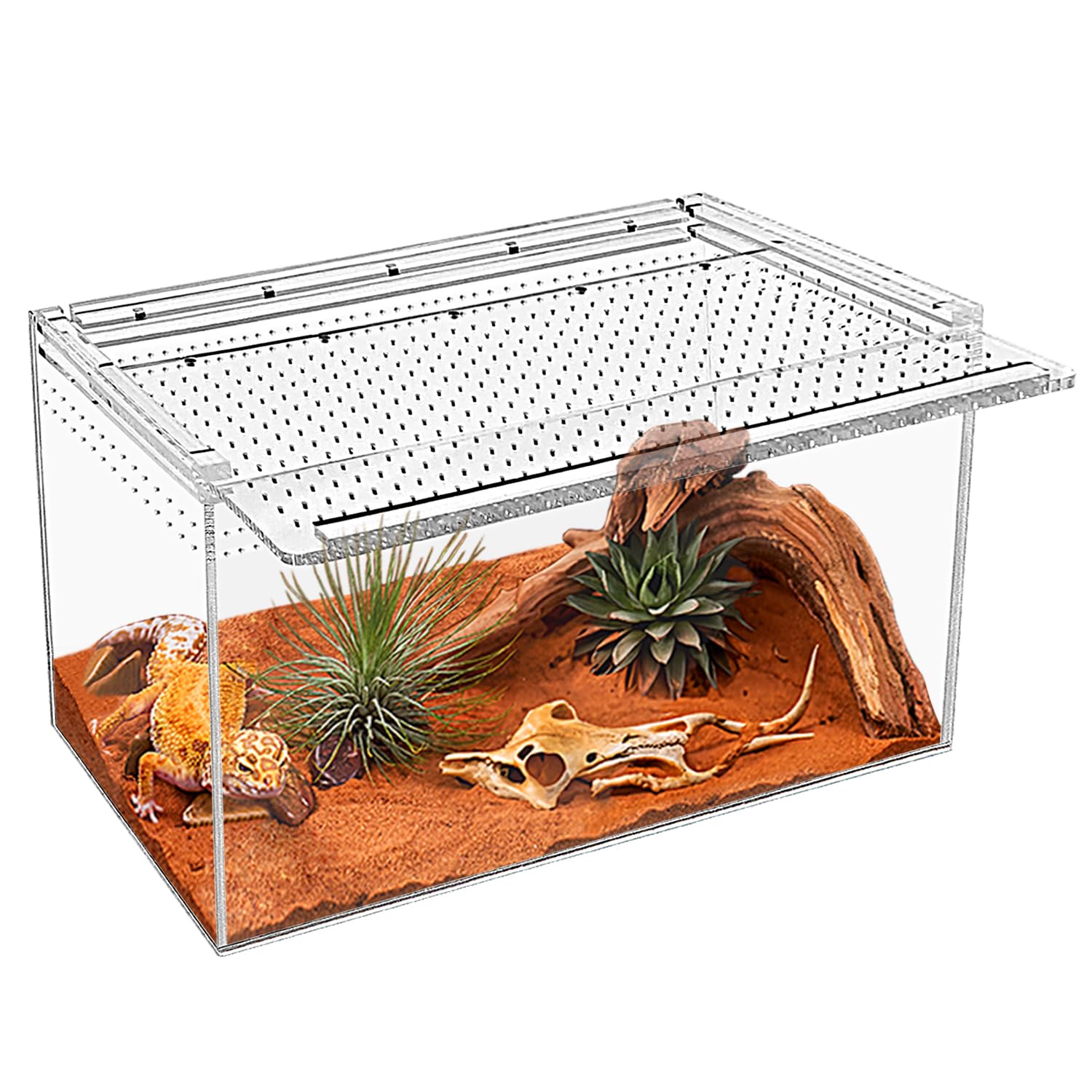 KAKOOTI Reptile Terrarium, 18"X8"X9.5"Reptile Breeding Box, Magnetic Acrylic Enclosureļ¼for Snake, Tarantulaļ¼Hermit Crabļ¼Jumping Spiderļ¼Iguanaļ¼Leopard Geckoļ¼Bearded Dragon, Insect, Mantis