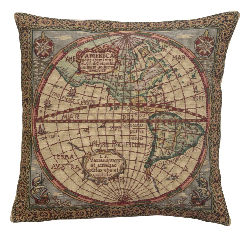 Charlotte Home Furnishings Decorative Couch Pillow Cover 16x16 in, West Map Sofa Throw Pillow Cover for Cozy Living Room Decor, French Square Tapestry