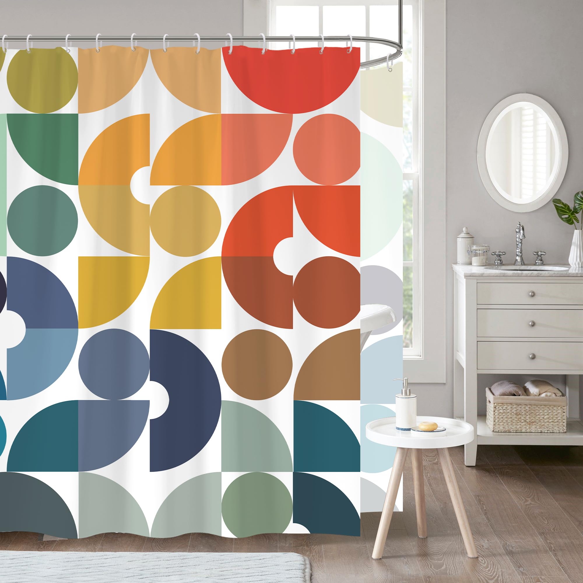 zokyer Kids Shower Curtain, Colorful Abstract, Clawfoot Tub, 180x70 Inch | Extra Wide Size with 31 Hooks, Retro Fun Rainbow Bathroom Decor, Mid Century Funny Oversized Washroom Accessories