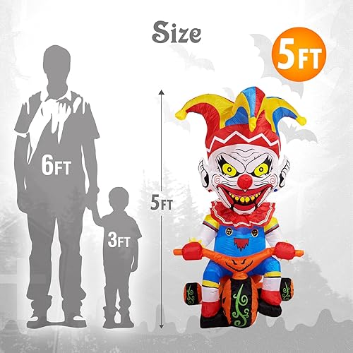 Miniatura 10 de WBHome Caja inflable de payaso de circo de Halloween de 5 pies para decoración al aire libre, decoración de patio inflable con luz LED integrada