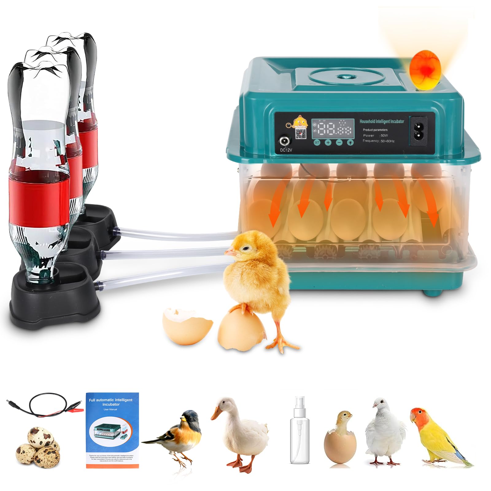 ConBlom Egg Incubators for Hatching Eggs, Goose Incubator for Eggs Automatic Turning, Humidity Control, Temperature Control, Incubators for Hatching Chicken, Duck and Quail Eggs, Holds 6-20 Eggs