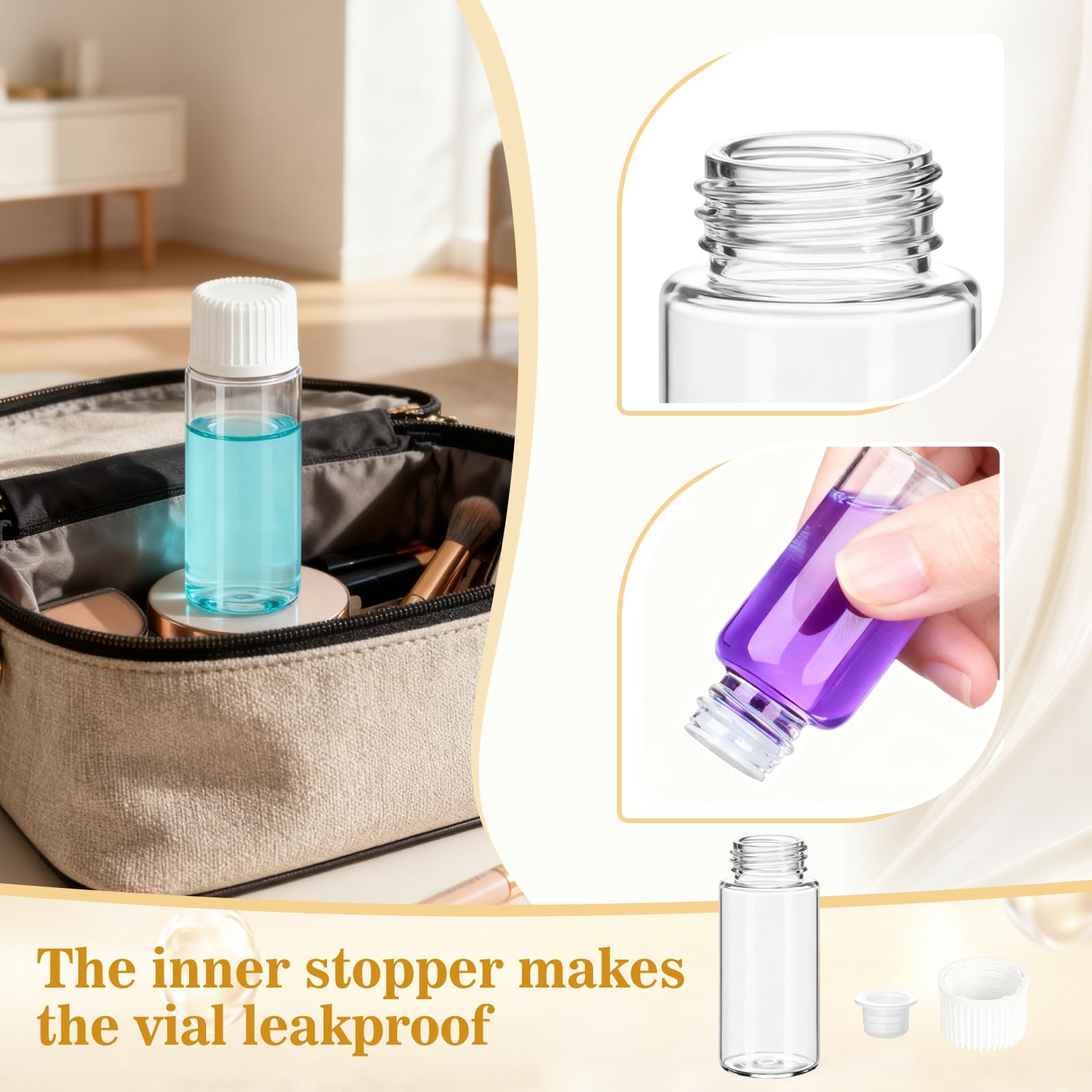 24 Pezzi Piccola Bottiglie di Vetro Campione,5ml Fiale di Vetro Trasparente Essential Oil Sample Glass Bottle Vial con Tappo a Vite in Plastica Contenitore