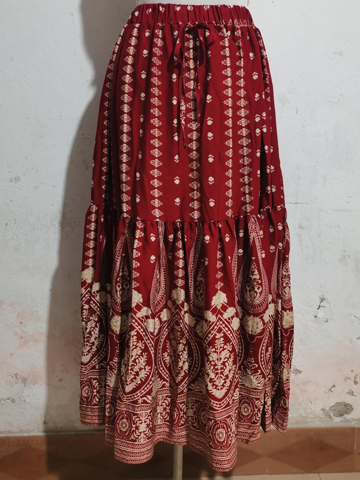 Gonna Midi Boho Estiva,Gonne Stampa Floreale,Abiti Estivi Lunghi A Vita