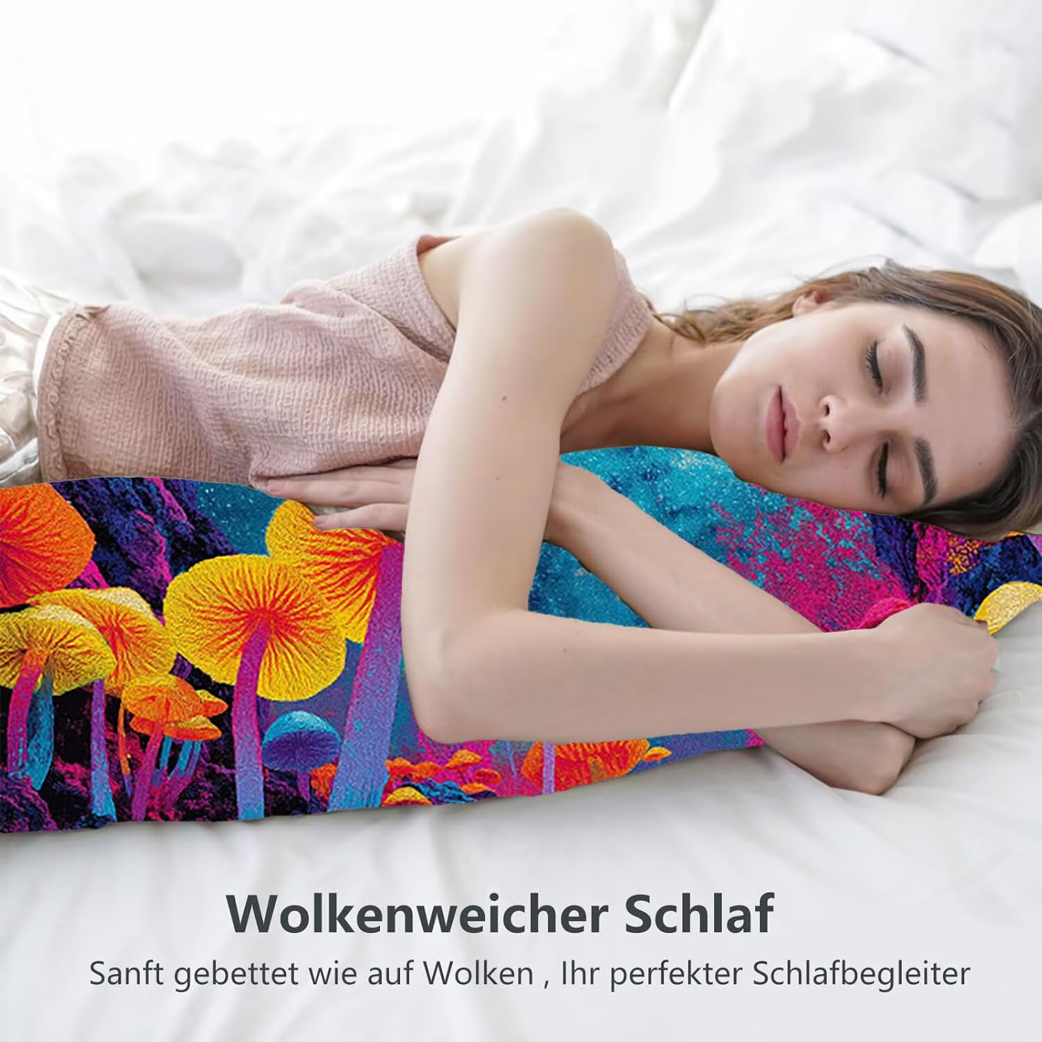 Psychodeliczna poszewka na poduszkę na ciało grzyby, poszewka na poduszkę na długi wałek 60 x 180 cm, z zamkiem błyskawicznym Aksamitna poszewka na poduszkę Idealne poduszki ciążowe i karmiące y-625