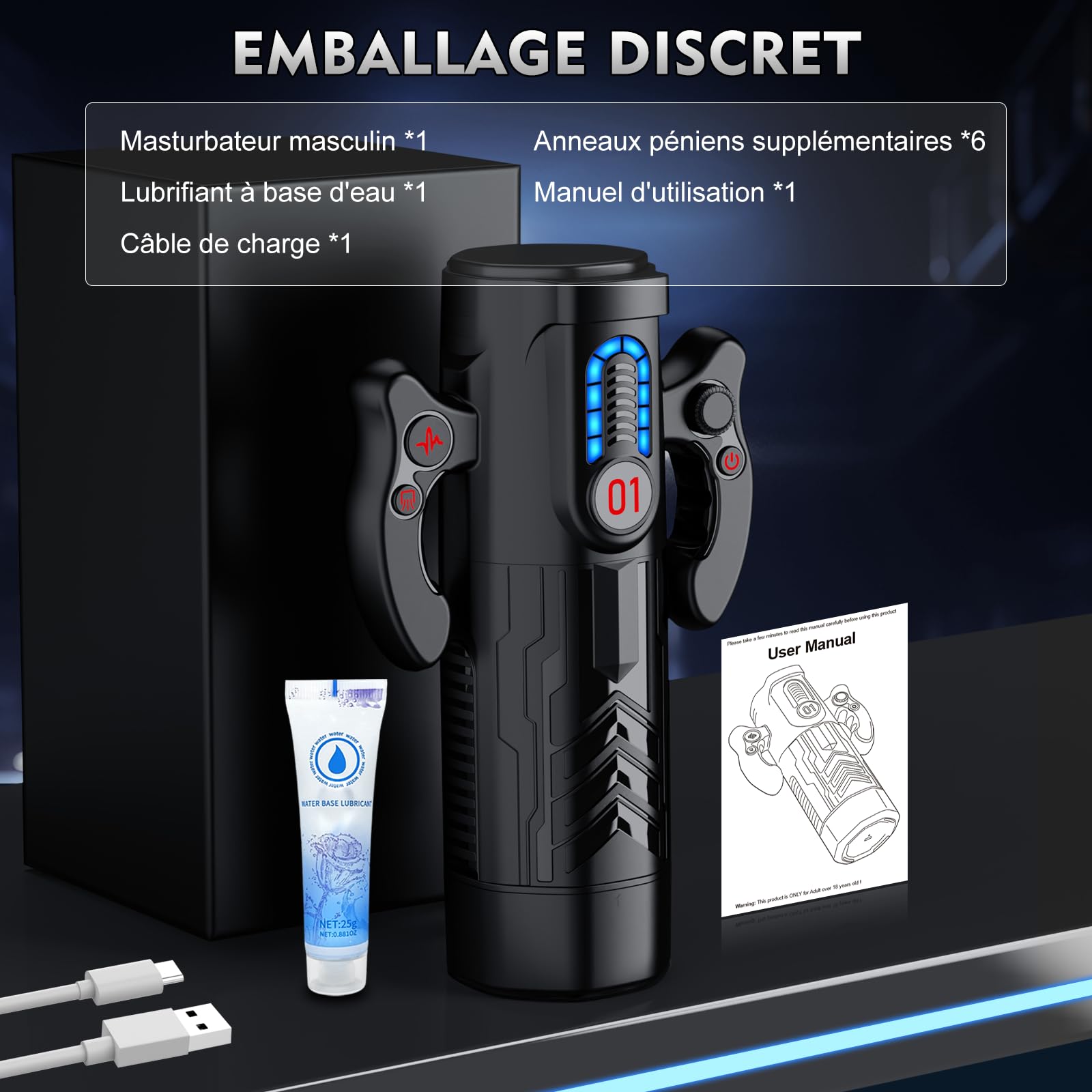 Masturbâteur Homme Mains Libres Sex Toys - Masturbateurs Masculins Automatique avec Vaginette Ultra Réaliste Sex Toýs Homme Vibromasseur Masturbeuse Masculin Succion Va et Vient avec 6 Cock Rings