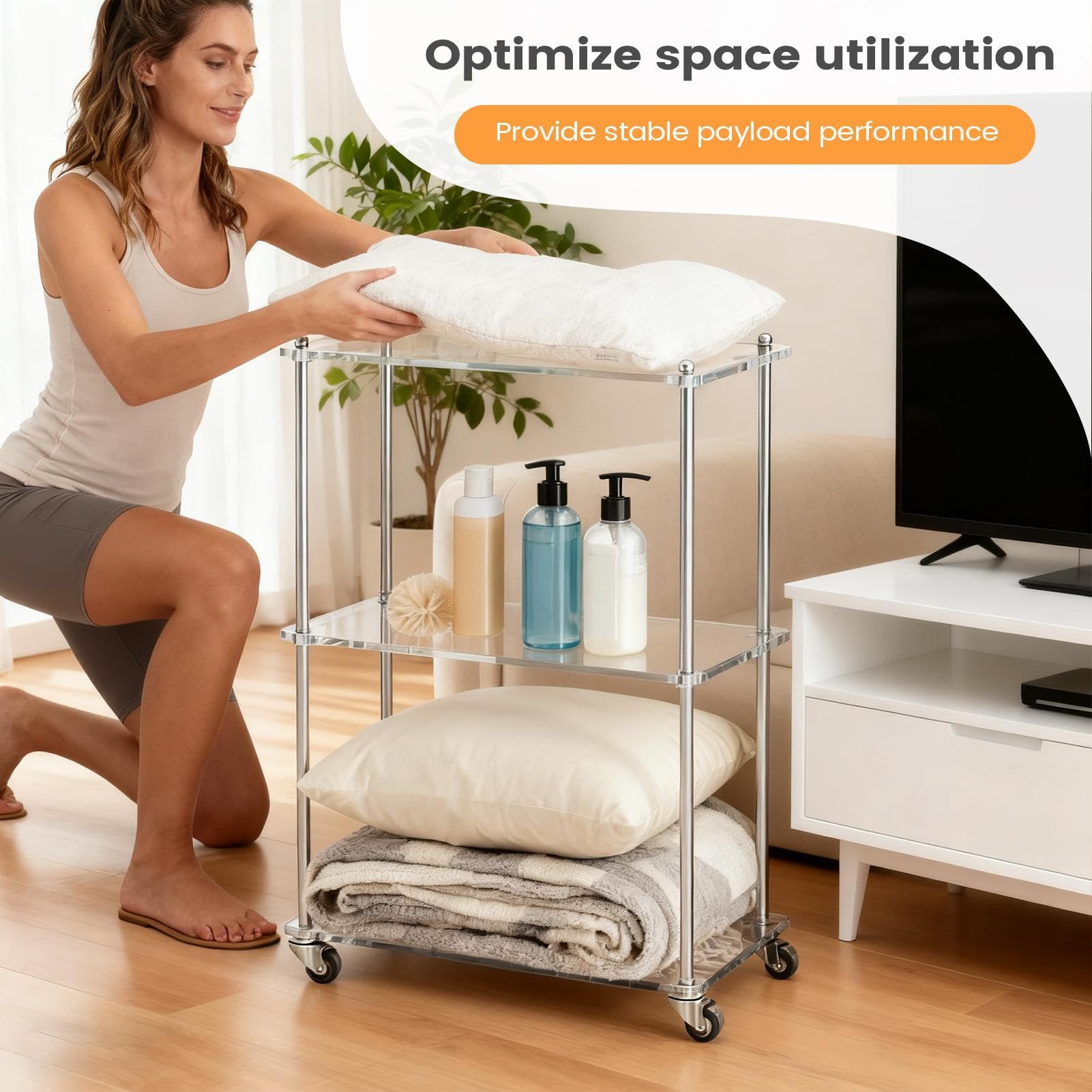 Generico Carrello Rotante in Acrilico Trolley di Servizio a 3 Livelli | Carrello Mobile Per Bevande Per Casa Appartamento Soggiorno Cucina Bagno Studio Balcone Patio Ufficio Hotel Ristorante