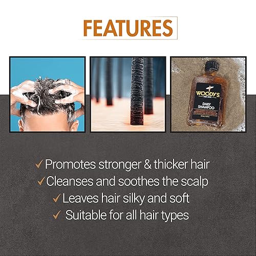 Miniatura 4 de Woody's Champú y acondicionador diario para hombres, limpia e hidrata, para cabello normal a graso, 12 onzas cada uno
