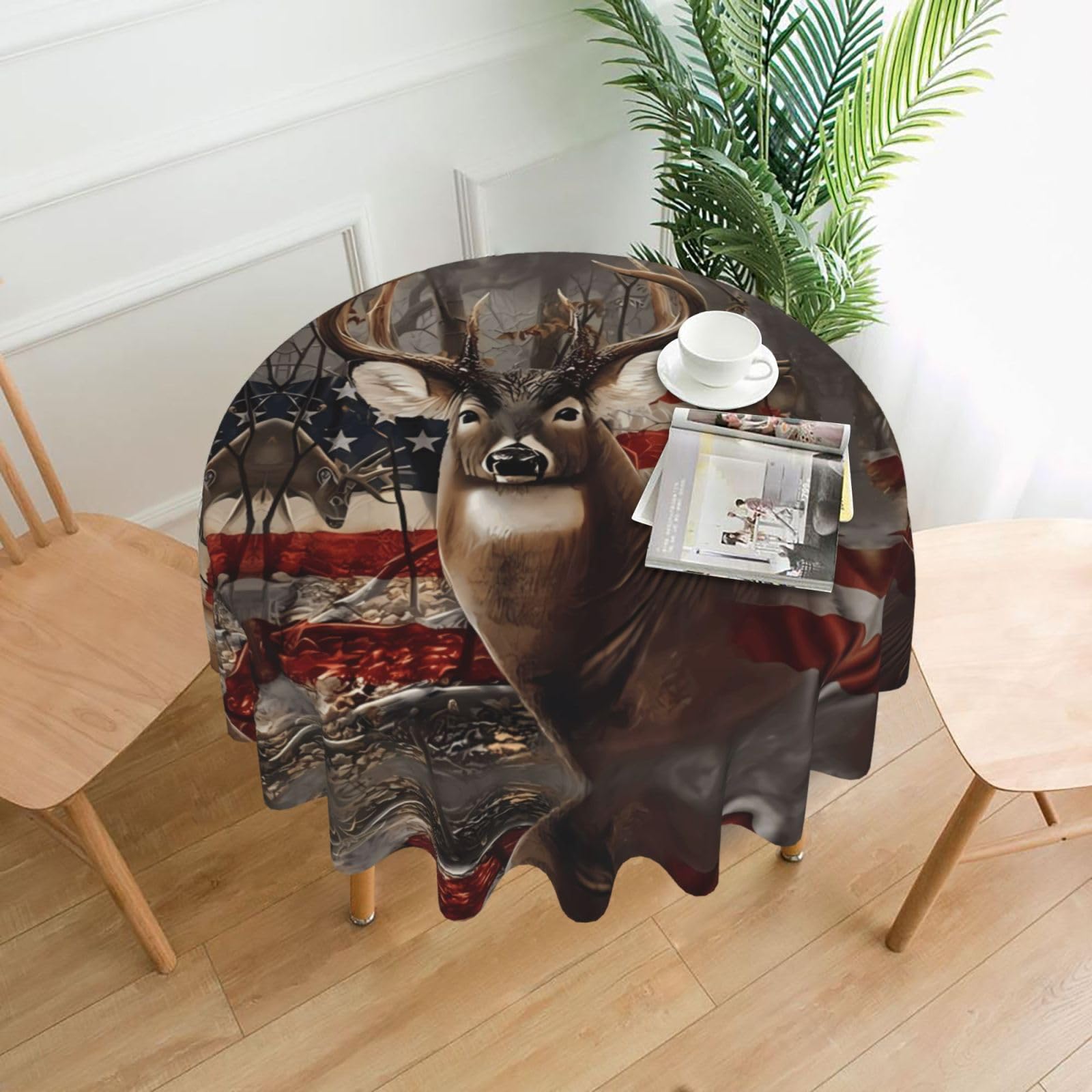 HJFCZH Deer Hunting Season Prints Round Decorative Tablecloth 60in - High-Grade Polyester Throw for Dinners, Weddings & Everyday Use