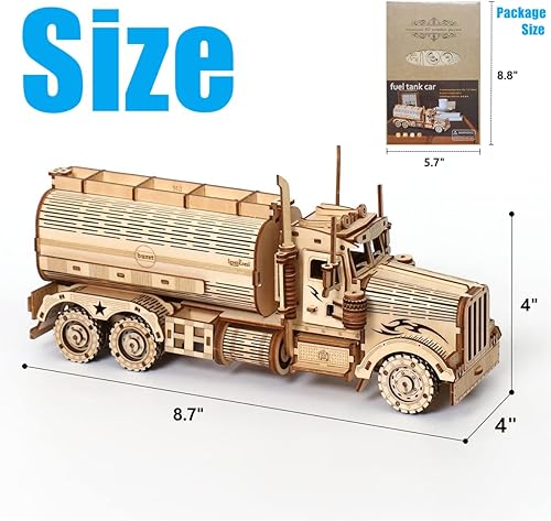 Miniatura 6 de Rompecabezas de madera 3D  Kits de modelos de camión tanque mecánico de madera  Modelo de manualidades de banco de monedas  Rompecabezas de madera
