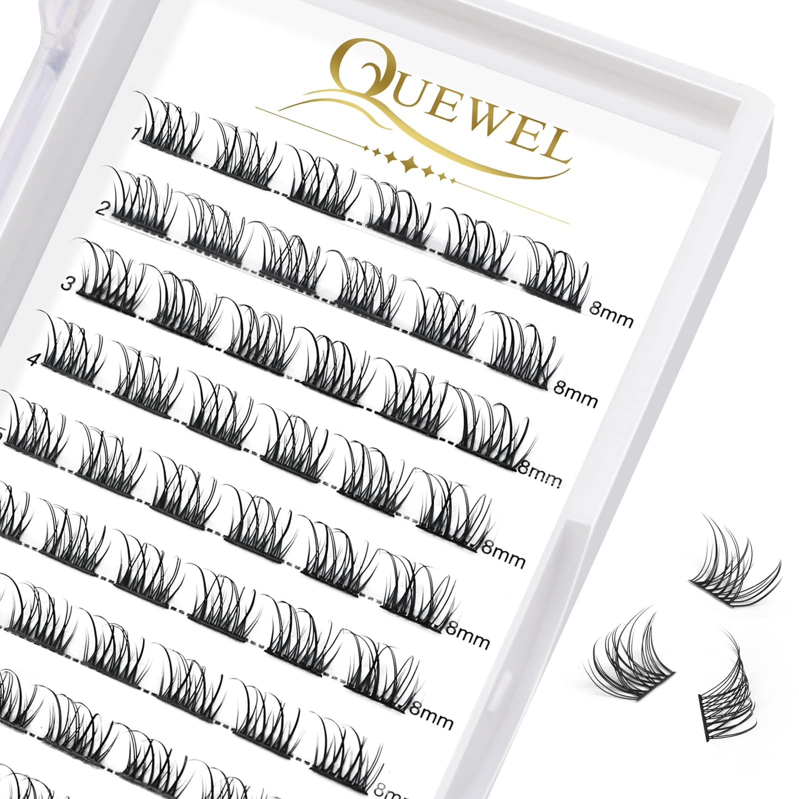 QUEWEL Cluster-Lashes 72 Pcs Individual-Lashes Wide Stem C/D Curl 8-16mm Length DIY Eyelash Extension Individual-Cluster-Lashes Natural&Mega Styles for Personal Makeup Use at Home (Mega-D-MIX8-16) — view 46