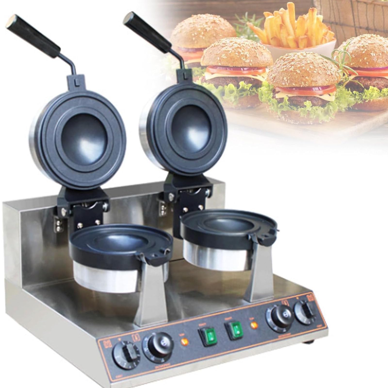 Macchina Waffle Commerciale Hamburger,Macchina Waffle Elettrica in Acciaio Inosidabile con Controllo Temperatura 50-300℃,per Uso Domestico in Cucina,Spuntino Colazione