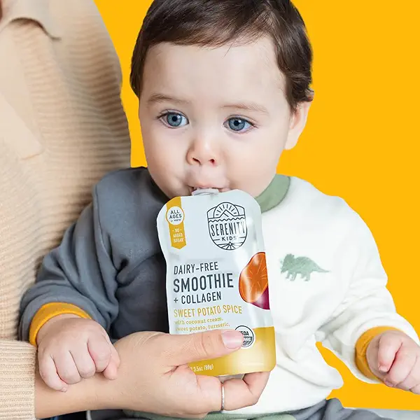 Serenity Kids 6+ Months Dairy-Free Smoothie Baby Food Pouch - Protein-Rich Snacks for Kids - Veggie-Packed Breakfast Smoothie - USDA Organic Baby Food - 3.5 Fl Oz - Pack of 1 - Sweet Potato Spice 6