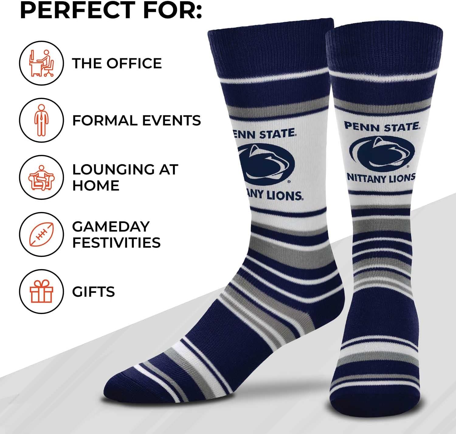 For Bare Feet Collegiate University Striped Dress Socks, One Size Fits Most Footwear for Men Women Youth, Game Day Apparel - Image 4