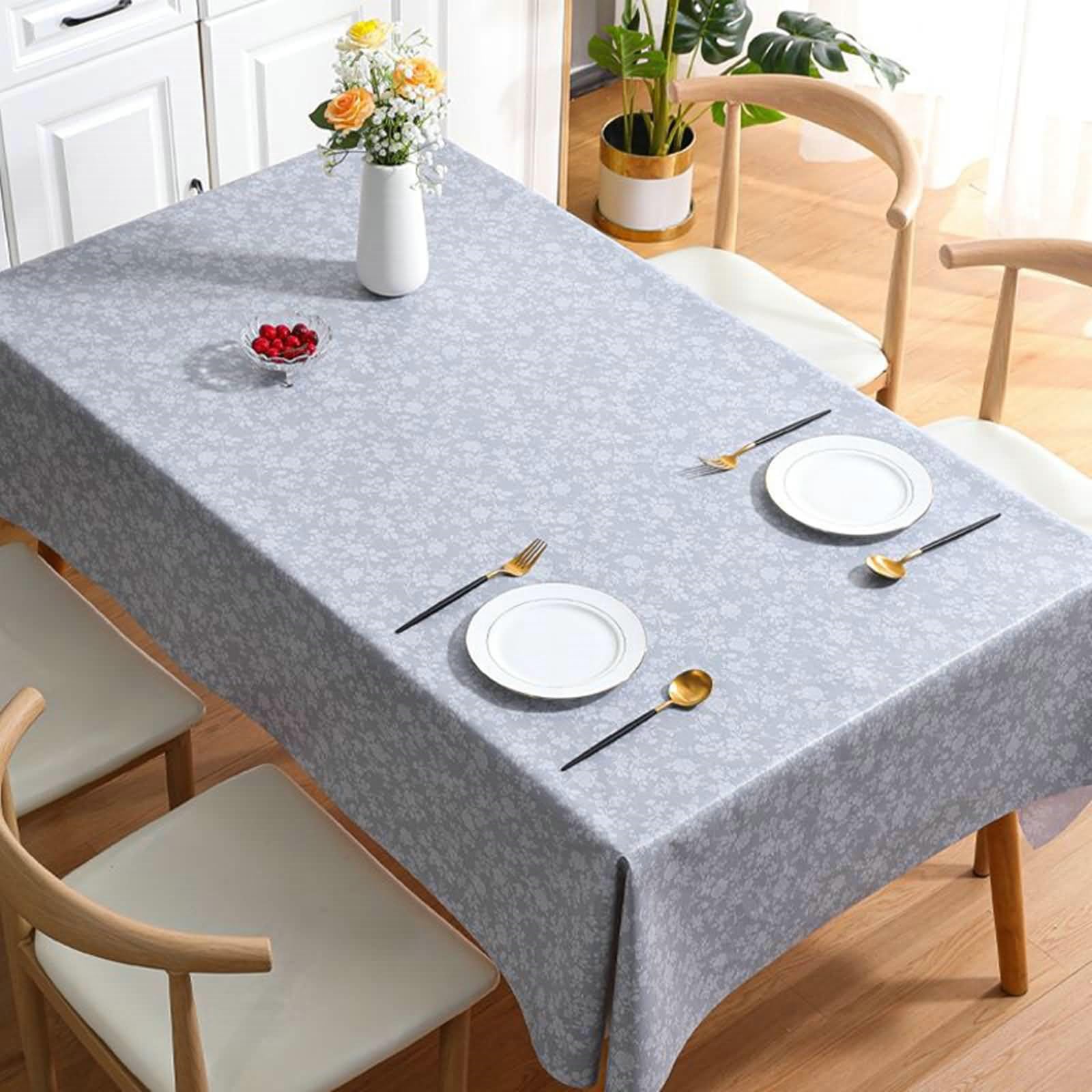 BCughia Mantel rectangular, PVC, lavable, 140 x 220 cm, diseño de hojas, color gris, para interiores y exteriores