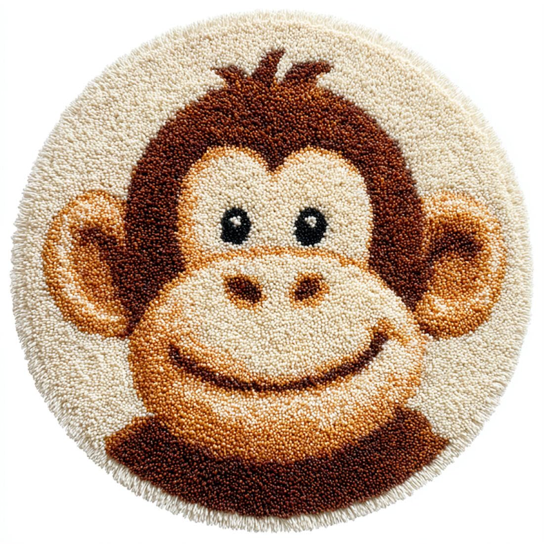 Rqwybcaxn DIY Latch Hook Rug Kit for Beginners Animal Crochet Starter Kit Cartoon Monkey 60x60cm Round Easy Pattern Floor Mat Bedroom Handmade Art