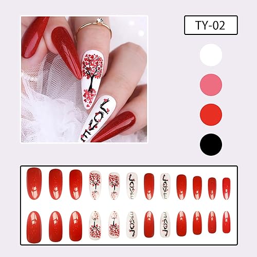 Miniatura 10 de WLGDLH - Uñas postizas francesas negras a presión de almendra mediana, uñas postizas de San Valentín, uñas postizas rosadas, con corazón negro,