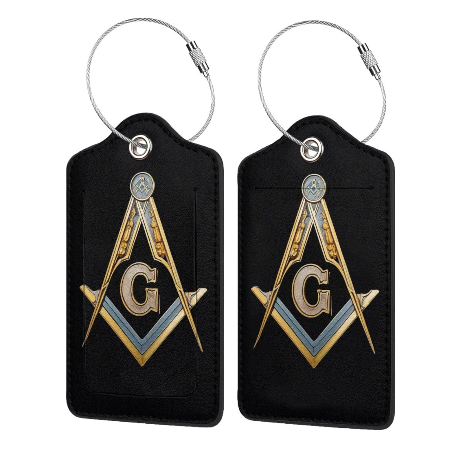 Master Masonic 2 Pack Luggage Tag for Suitcase, Luggage Tags for Suitcases,Leather Stainless Steel Loop Label Tag for Men Women Girlstravel Bag
