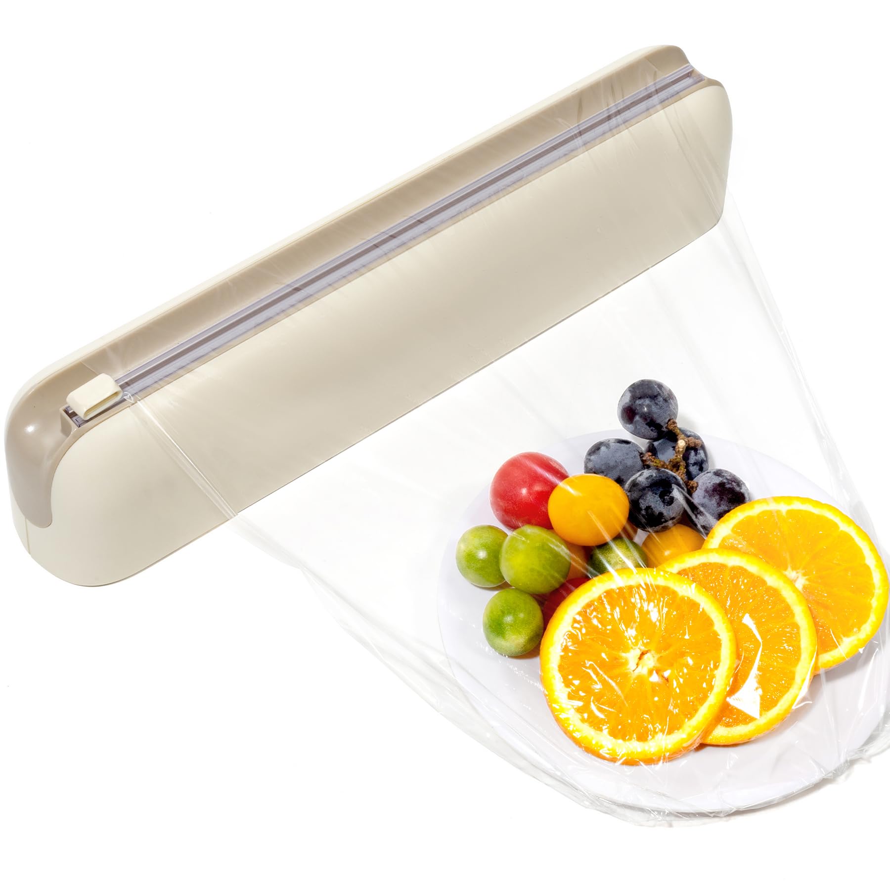 Dispensador Papel Aluminio y Film - Montaje Magnético Sin Taladros, Cortador de Film Transparente - Corte Preciso y Ahorra Espacio, Organizador de Cocina para Rollos de Hasta 31 cm, Crema