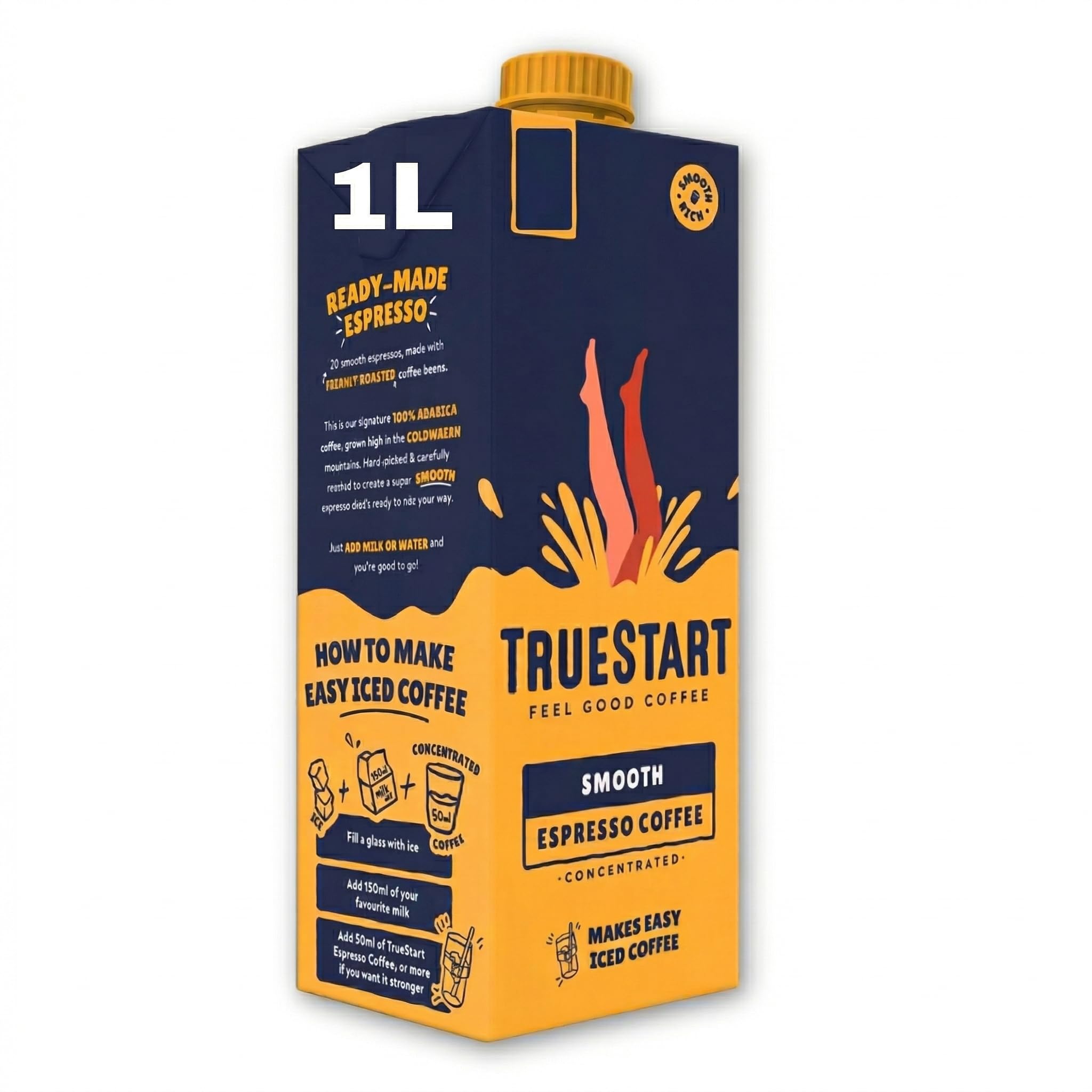 TrueStart Espresso Coffee Concentrate – Up to 20 Servings of Smooth & Rich Premium 100% Arabica Colombian, Liquid Coffee Espresso for Iced Coffee & Cold Brew & Home Barista Drinks - 1 Litre, 1 Pack