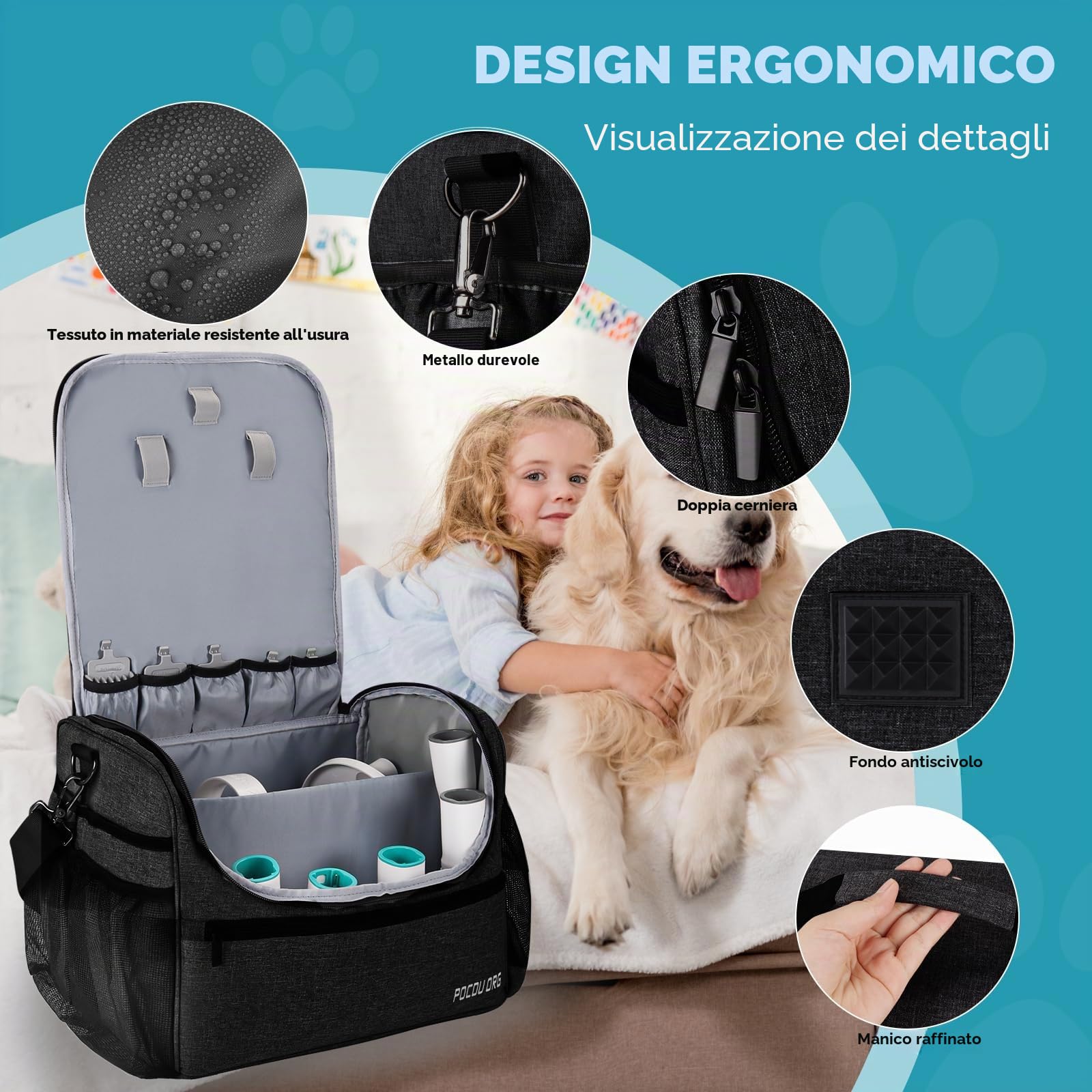 Borsa Organizzatore per Forniture da Viaggio/Toelettatura per Animali Domestici - Compatibile con Aspirapolvere per Toelettatura Cani Oneisall/Neabot, Grande Capacità - Solo Borsa (Nero)